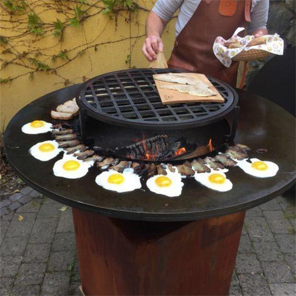 Charcoal Rusty Corten Steel Barbecue Grill With Woodstorage